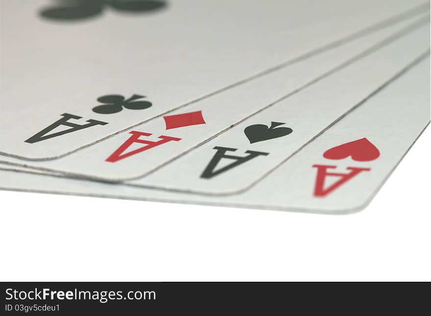 Four of a kind poker card combination with white background