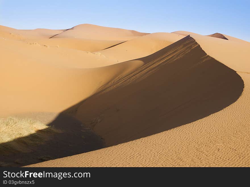 Dunes of Sahara desert in Morocco. Dunes of Sahara desert in Morocco