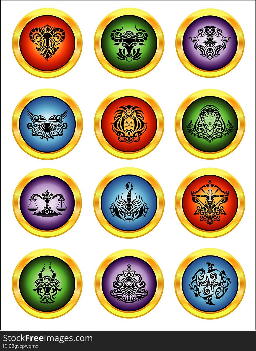 A set of 12 Zodiac icons. A set of 12 Zodiac icons