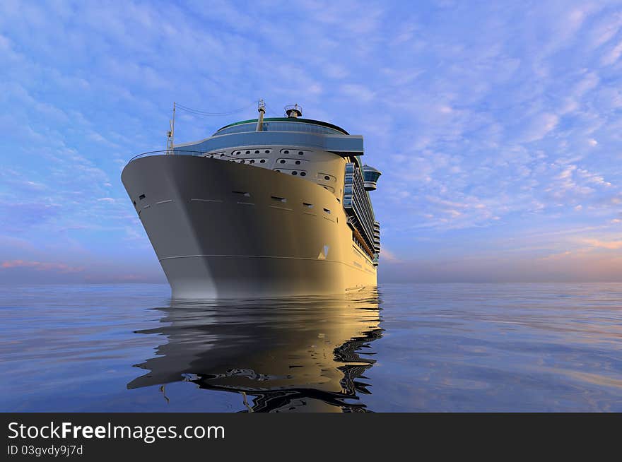 A modern liner is in an ocean