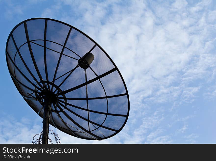 Satellite dish information signals are sent to space. Satellite dish information signals are sent to space