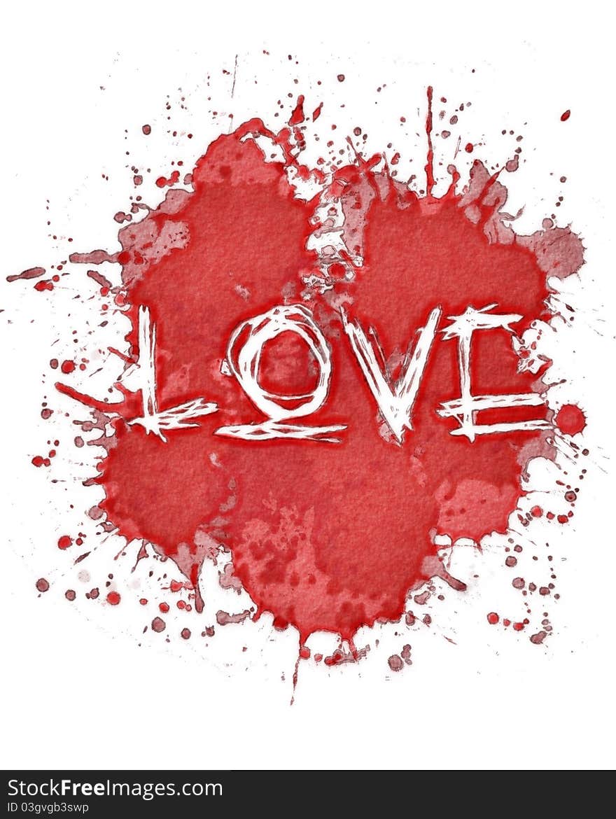 Watercolor splatter with the word LOVE. Watercolor splatter with the word LOVE