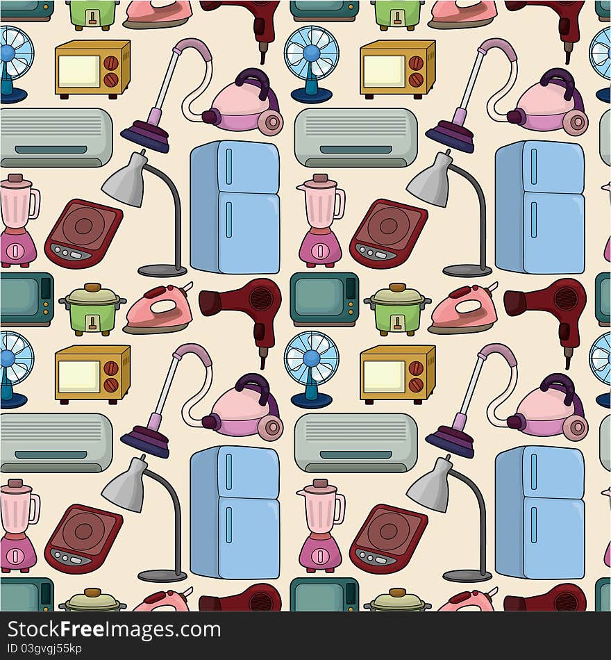 Seamless cartoon home appliance pattern, drawing