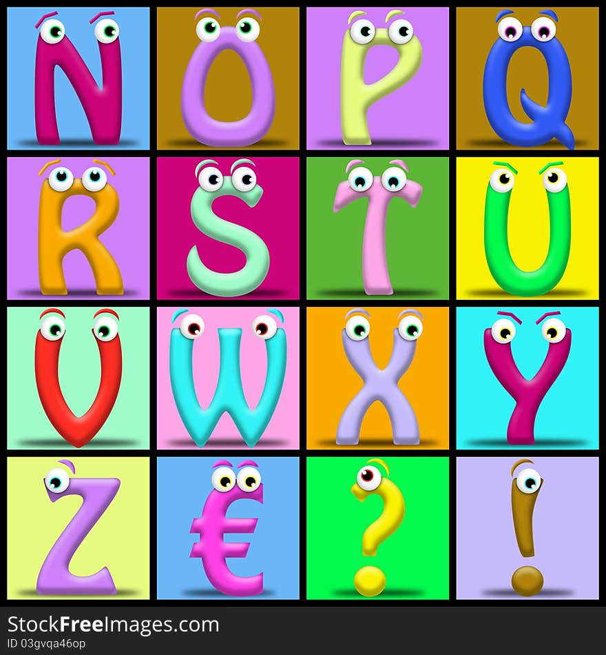 Funny cartoon alphabet. Useful also for educational or preschool books for kids