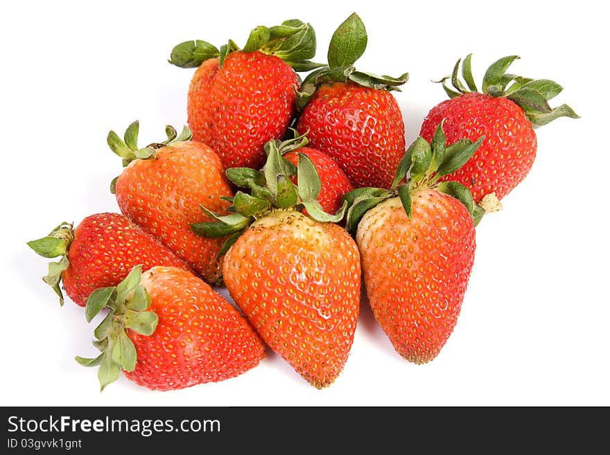 Fresh strawberries isolated on white with soft shadow. Fresh strawberries isolated on white with soft shadow.