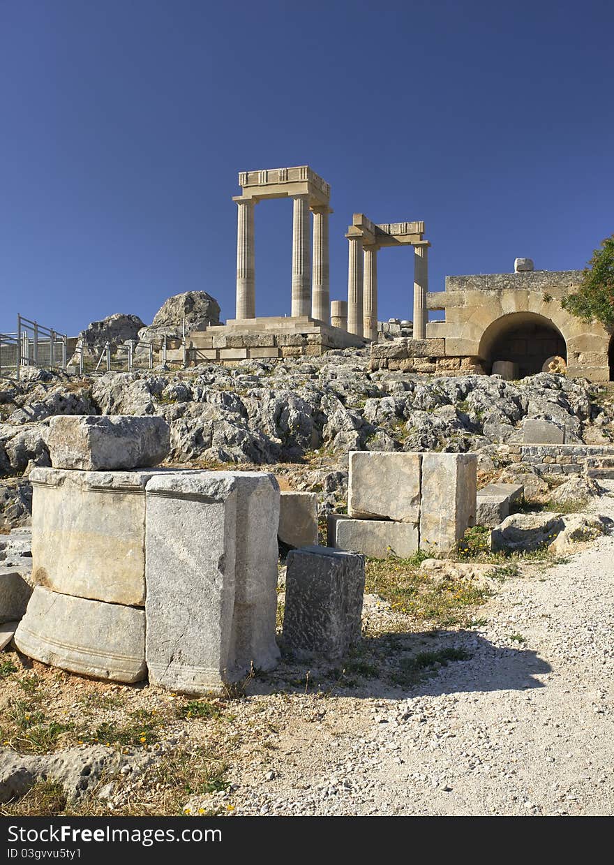 Ruin of Lindos acropolis in Greek