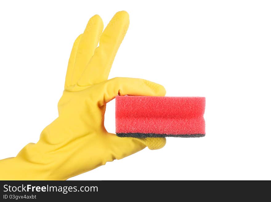 Hand in glove isolated over white background