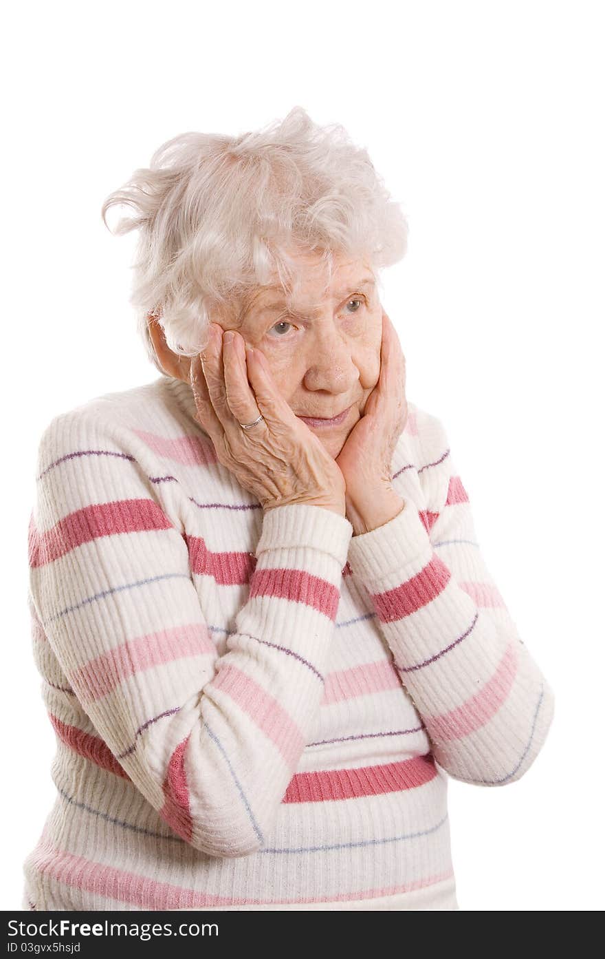 Portrait of old woman on white