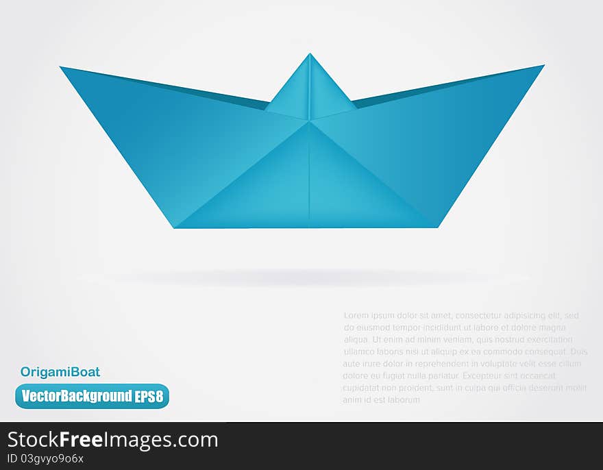 Blue illustration of paper origami boat