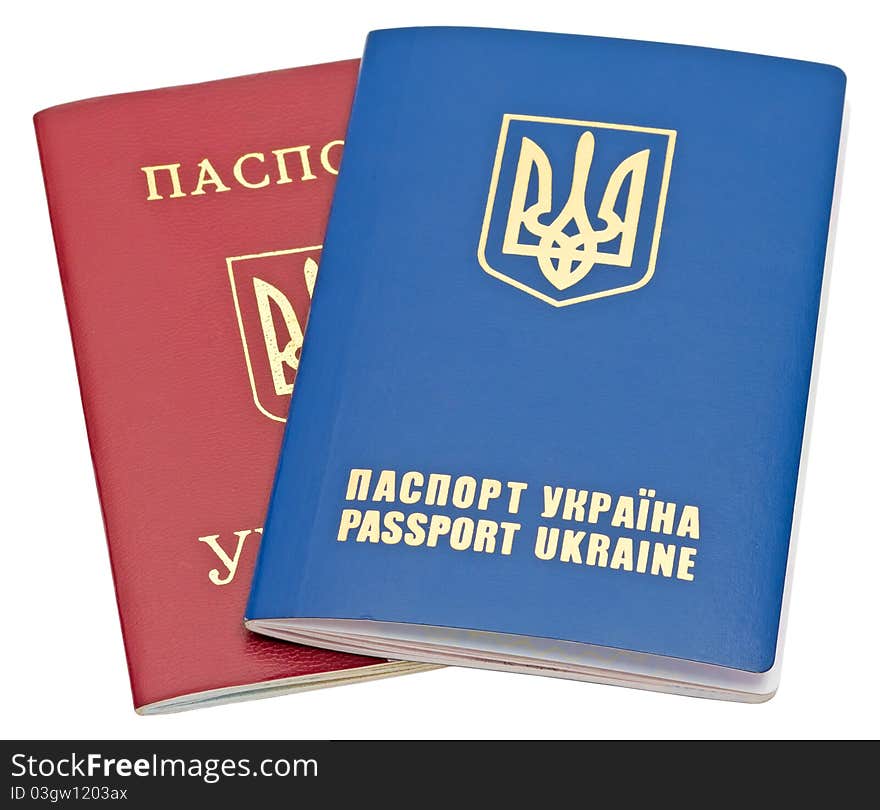 Two Ukraine passports isolated on white background. Two Ukraine passports isolated on white background