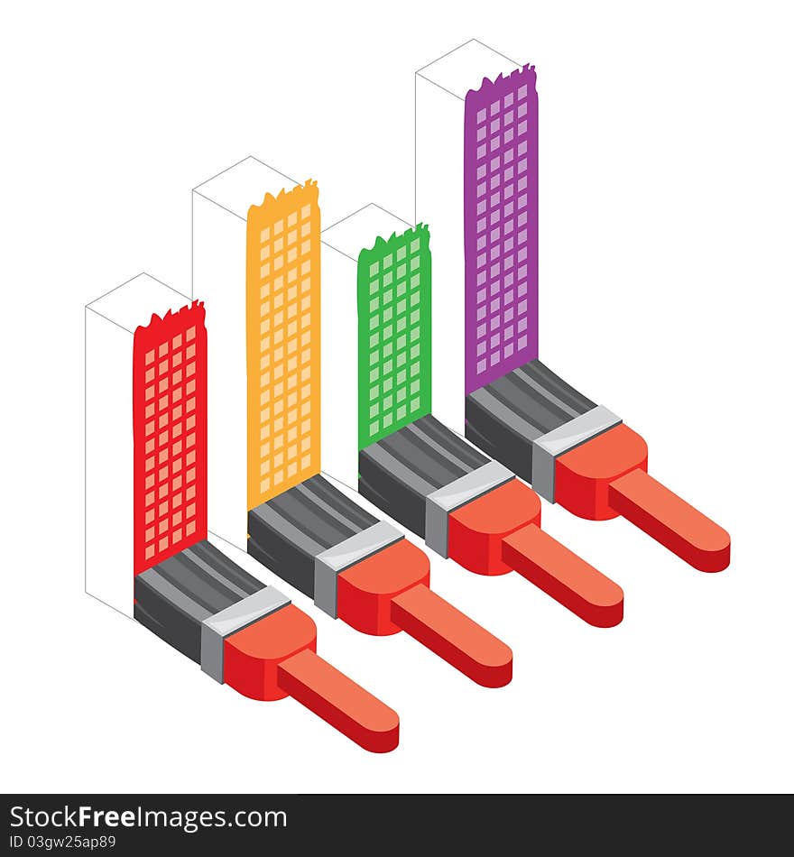 Illustration of brushes painting buildings representing real estate development