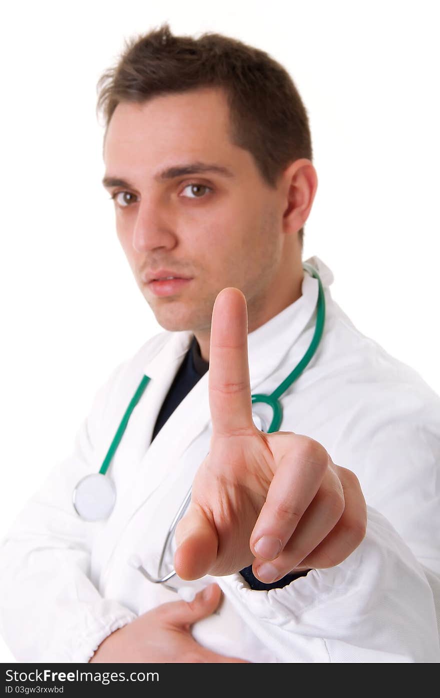 Male doctor with finger pointing at viewer. Male doctor with finger pointing at viewer