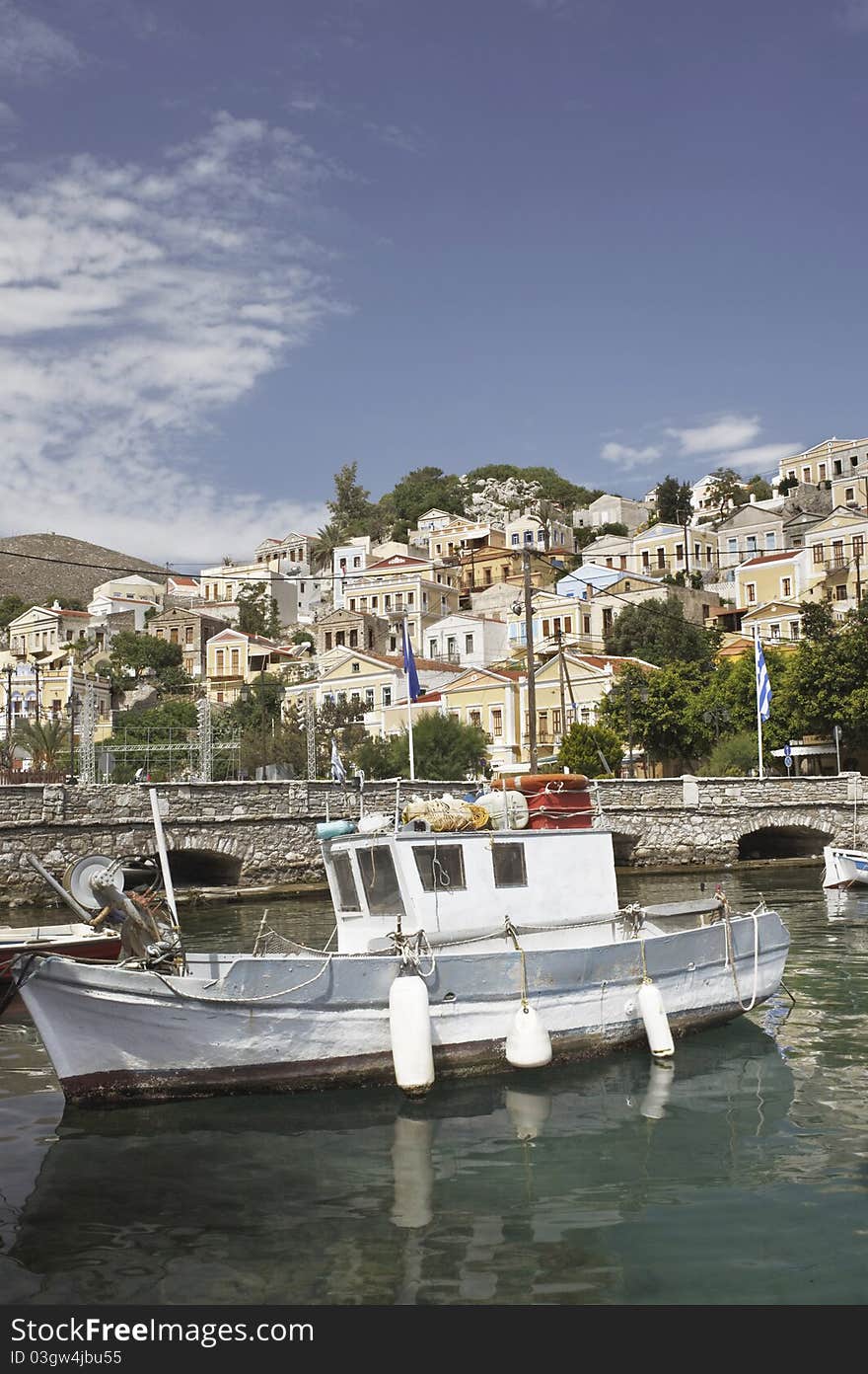 View of Symi harbor in sunshine