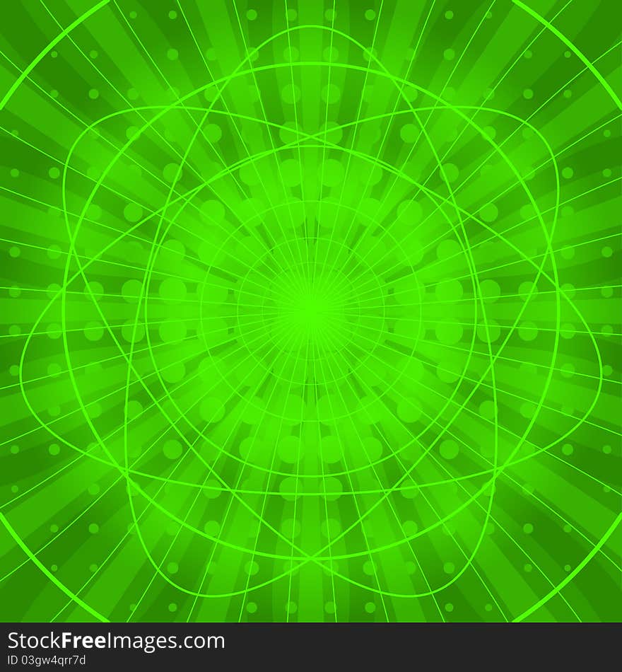 Abstract color pattern, lines and curves on the green background