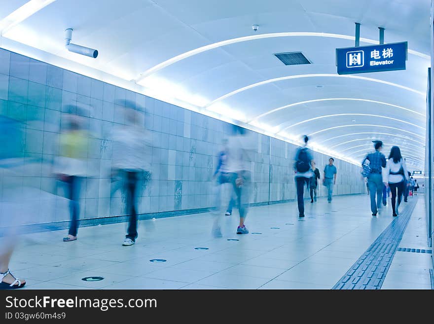 Passenger In The Channel Of Subway Station