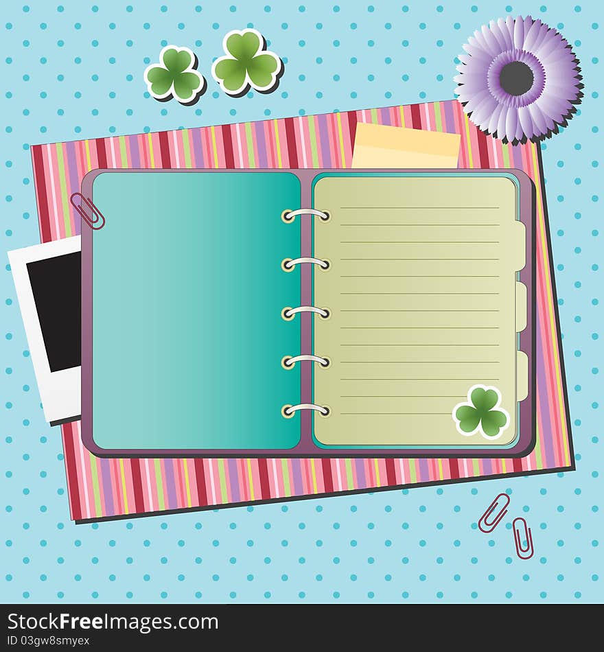 Blank notebook on background with different elements