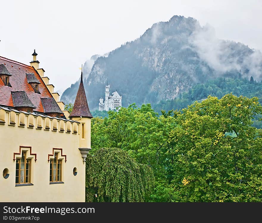 Neuschwanstein Castle, southern Germany, in rainy day