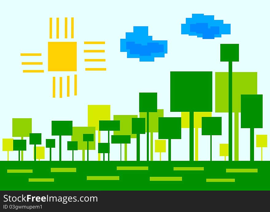 Cubist summer landscape with trees. Cubist summer landscape with trees