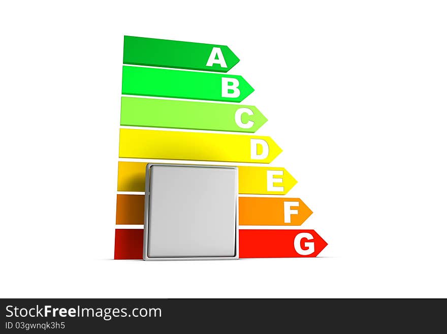 Energy efficiency scale on white background with a light switch