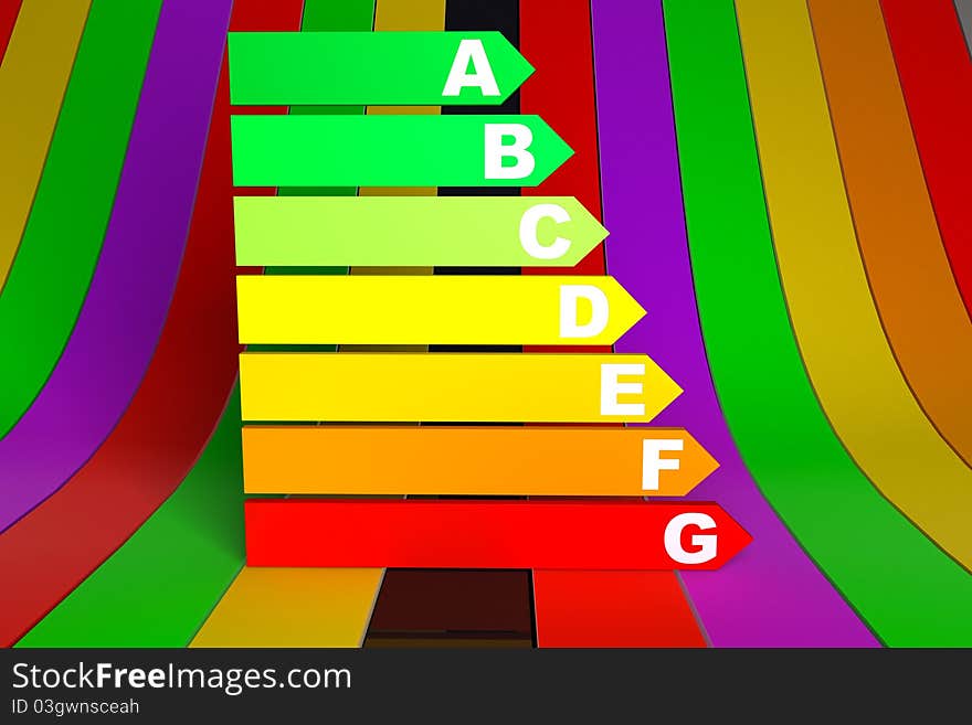 Energy efficiency scale on colorful background