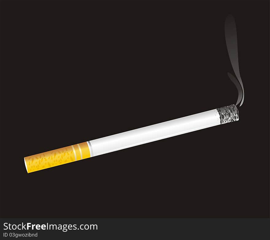 Burning cigarette on the black background