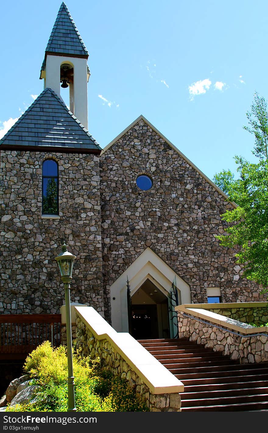 Front of stone church in Vail Colorado