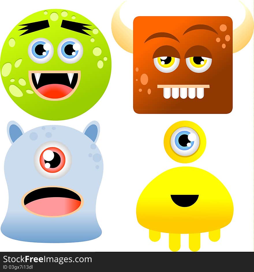 Set of cute cartoon monsters. Set of cute cartoon monsters