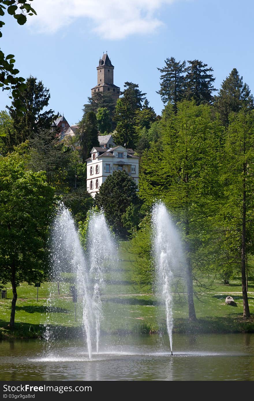 The Viktoria Park and castle in the background in Kronberg. A beautiful town in the Taunus overlooking Frankfurt, Germany. The Viktoria Park and castle in the background in Kronberg. A beautiful town in the Taunus overlooking Frankfurt, Germany.