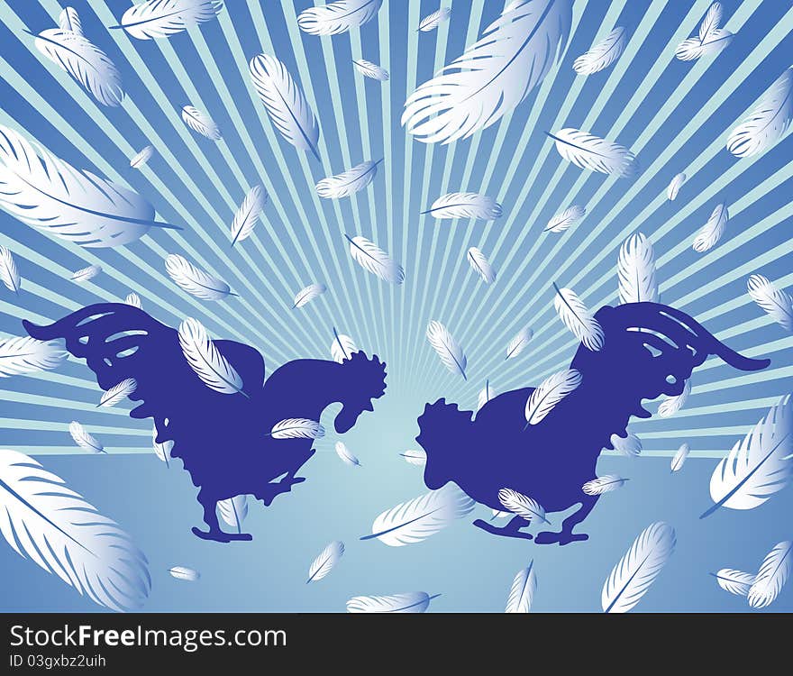 Two silhouettes of rooster fighting