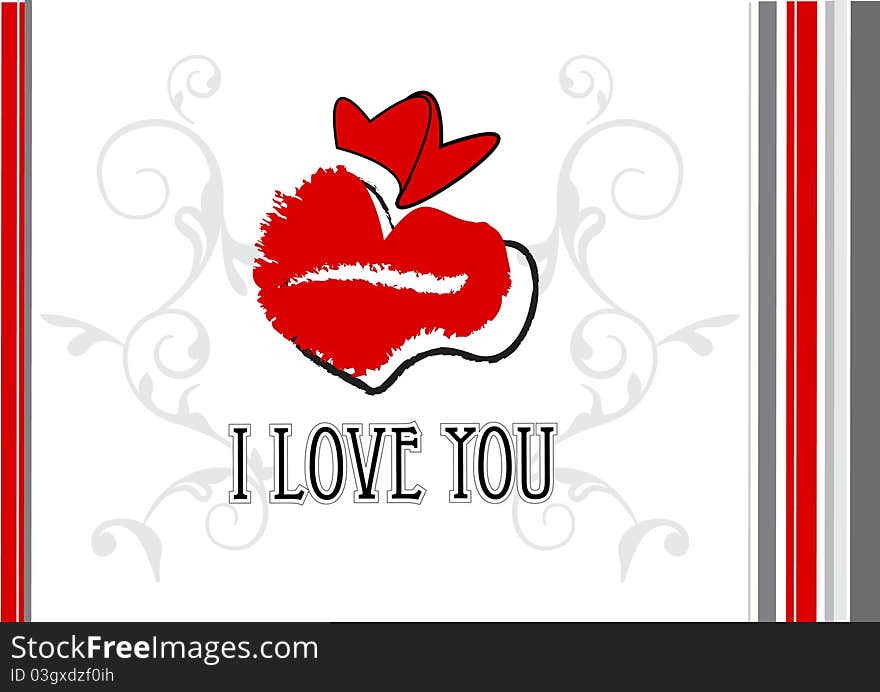 Lips Kiss and Red heart design. Lips Kiss and Red heart design