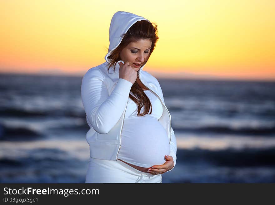 Pregnant woman at the Beach