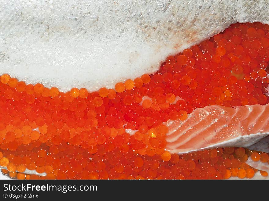 Fresh salmon caviar, macro photo