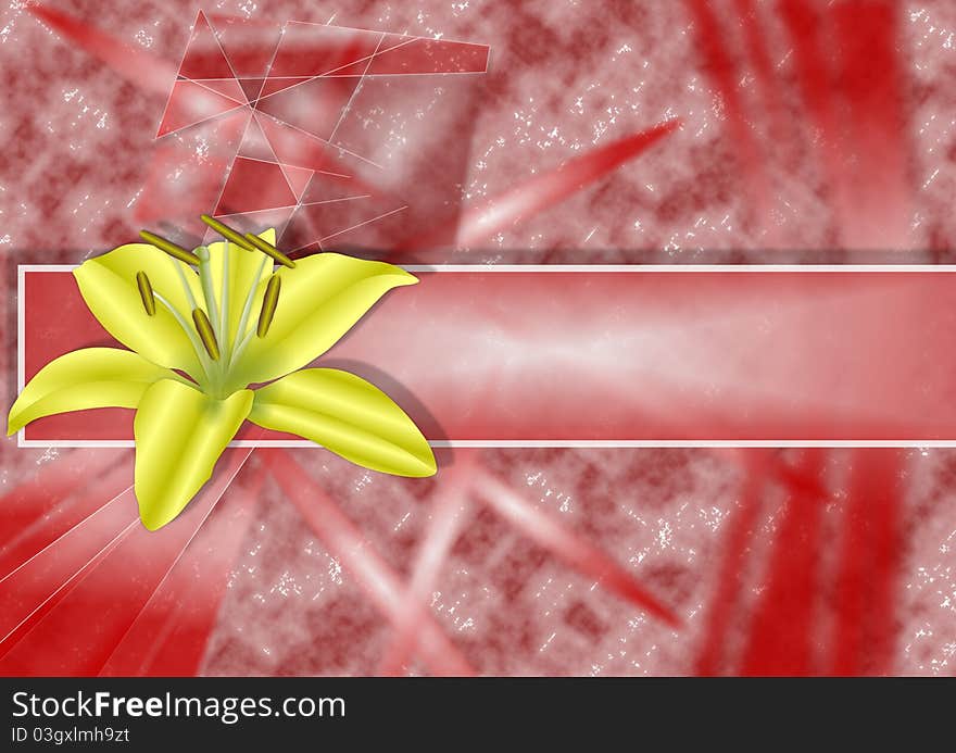 Abstract red and white background with yellow flower. Abstract red and white background with yellow flower