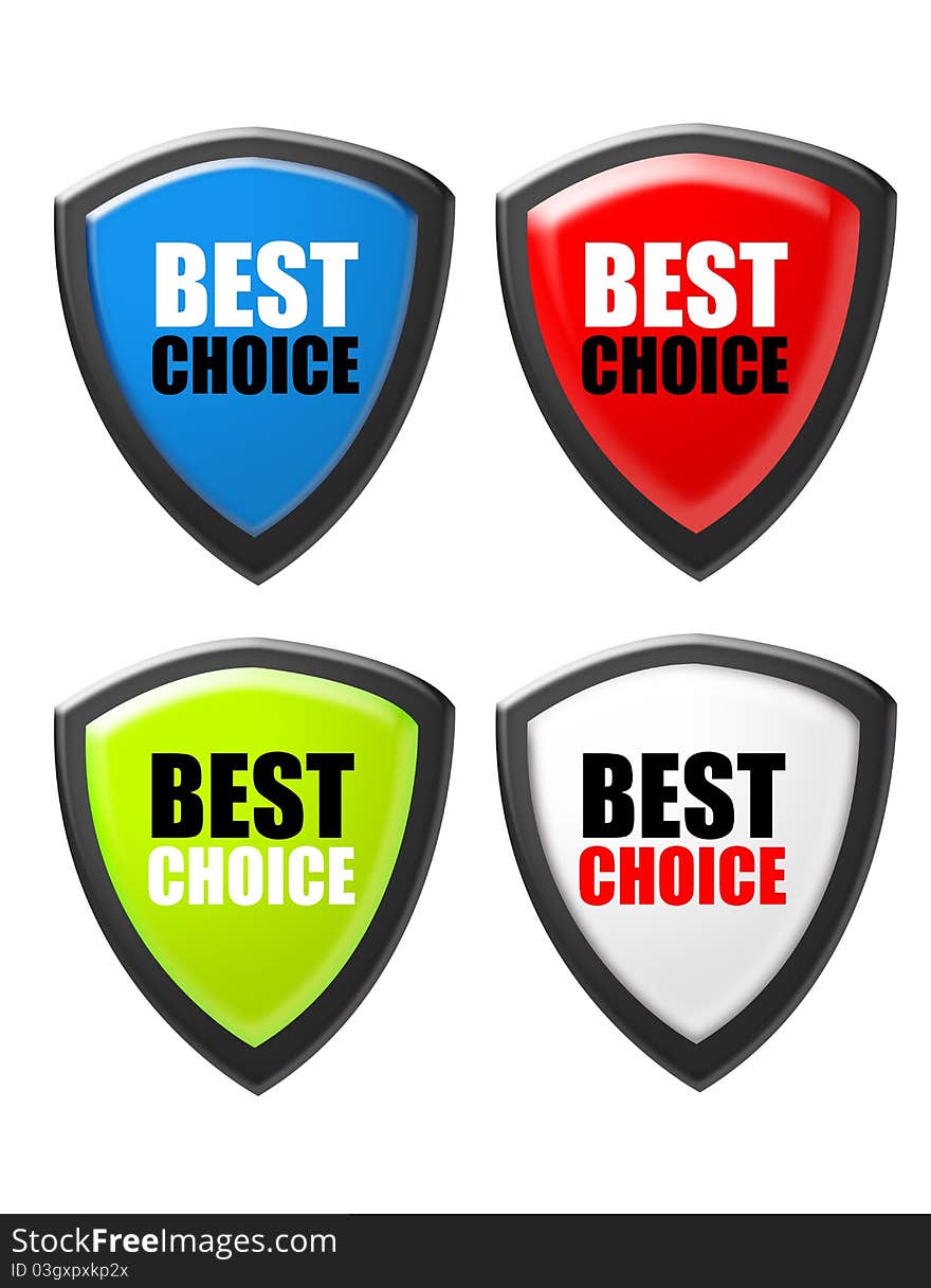 Blue, red, green and white best choice sign with black edge