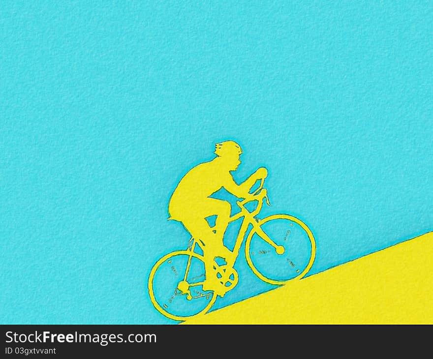 Watercolor painting of cyclist riding uphill. Watercolor painting of cyclist riding uphill