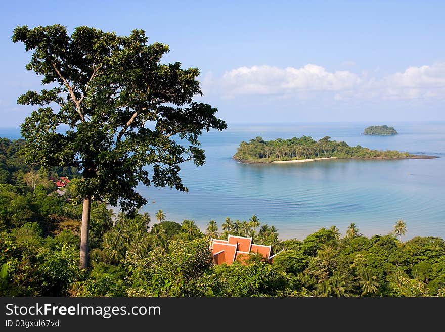 View from Koh Chang island in Thailand. Far away 2 small islands with no name.