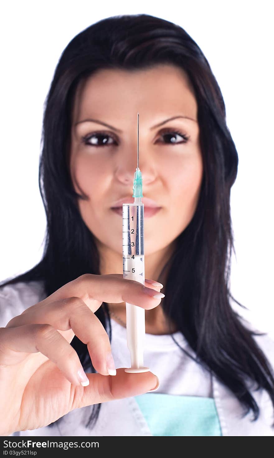 Young nurse holding nurse, studio shot