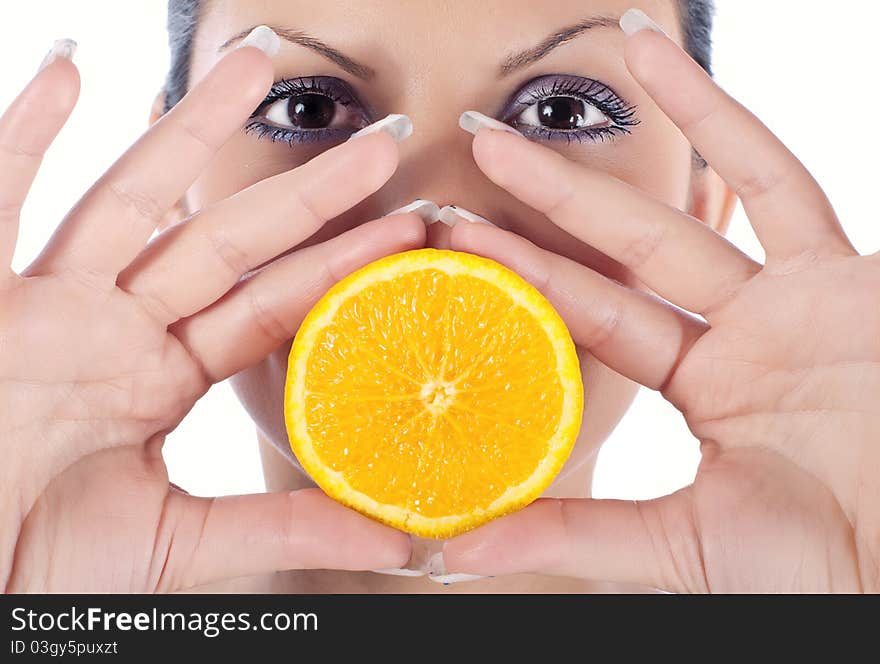 Close up photo of a women with orange