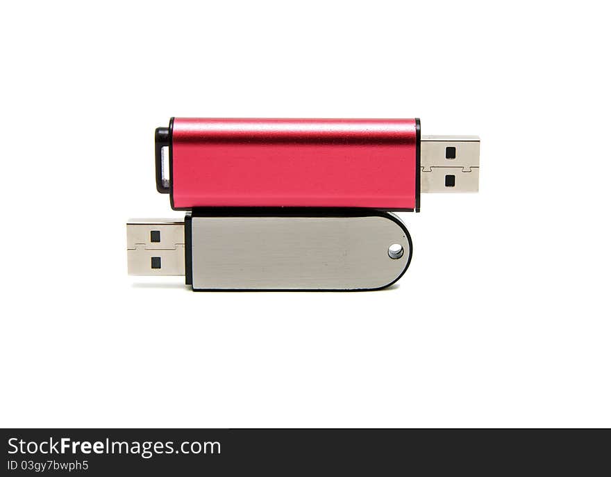 Two flash drives on a white background. Two flash drives on a white background