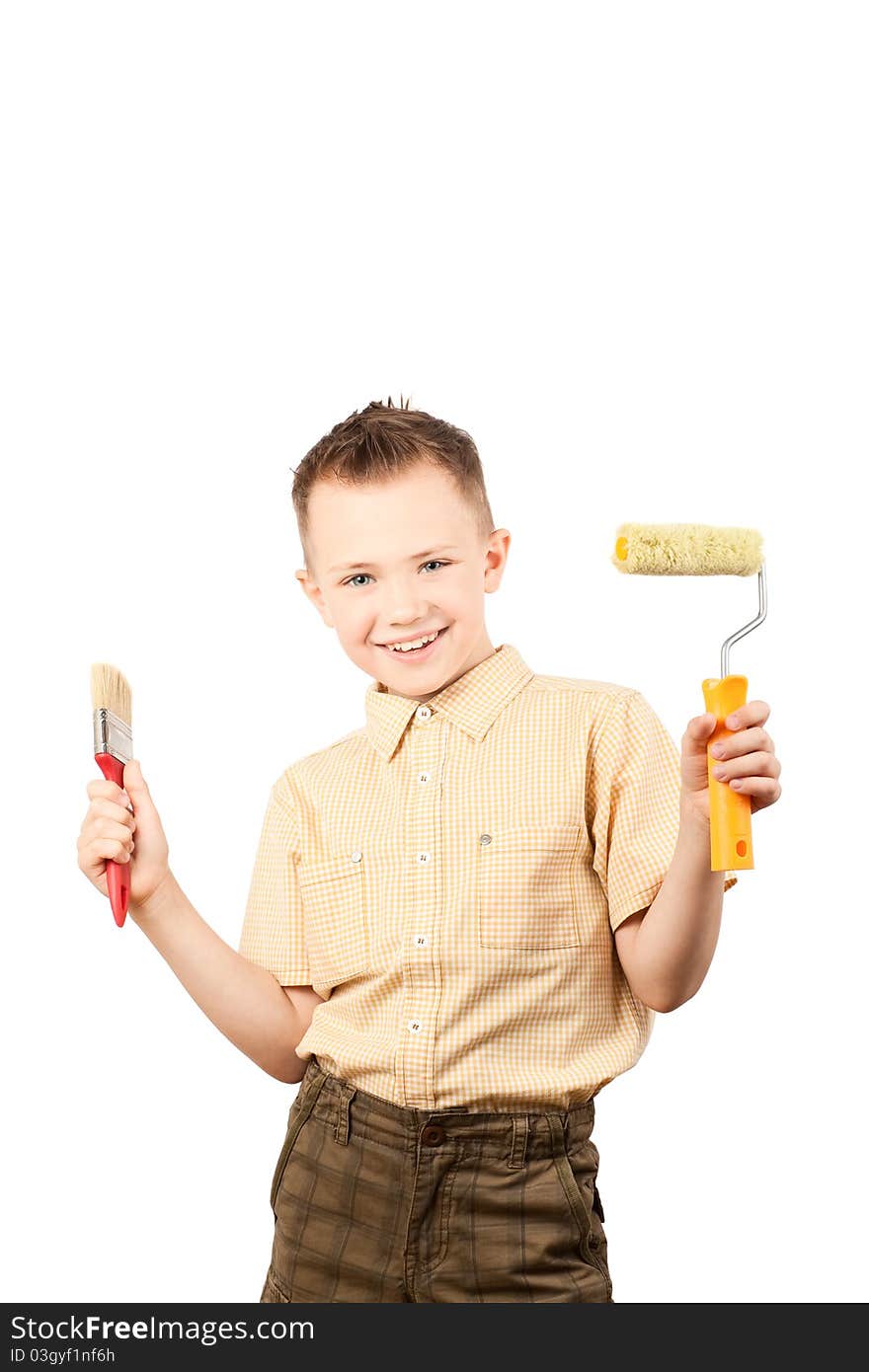 Happy housepainter looking at camera and smiling. Happy housepainter looking at camera and smiling