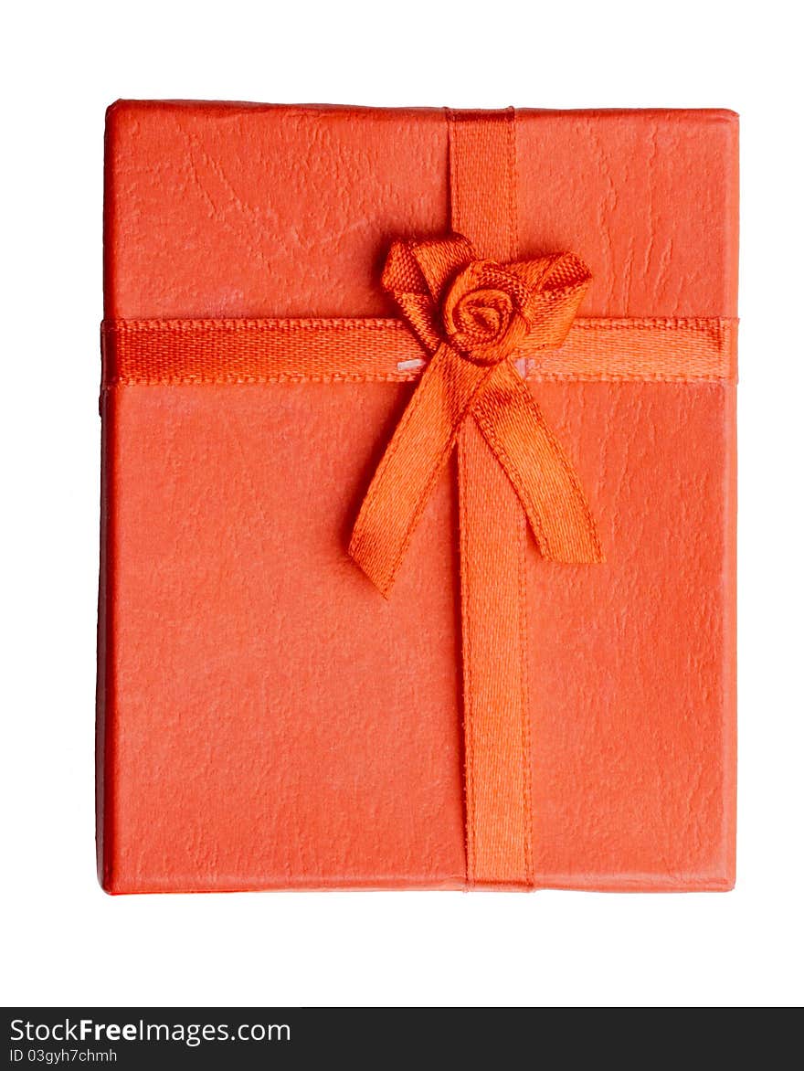 A close up of a red gift box