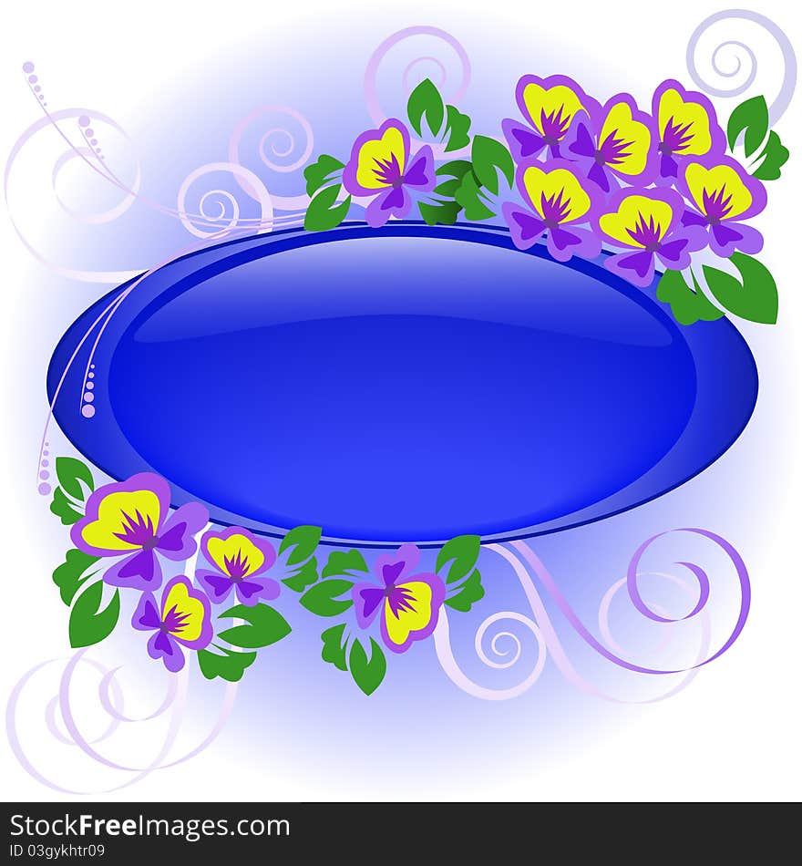 Oval blue frame of the bouquet of violets. Oval blue frame of the bouquet of violets