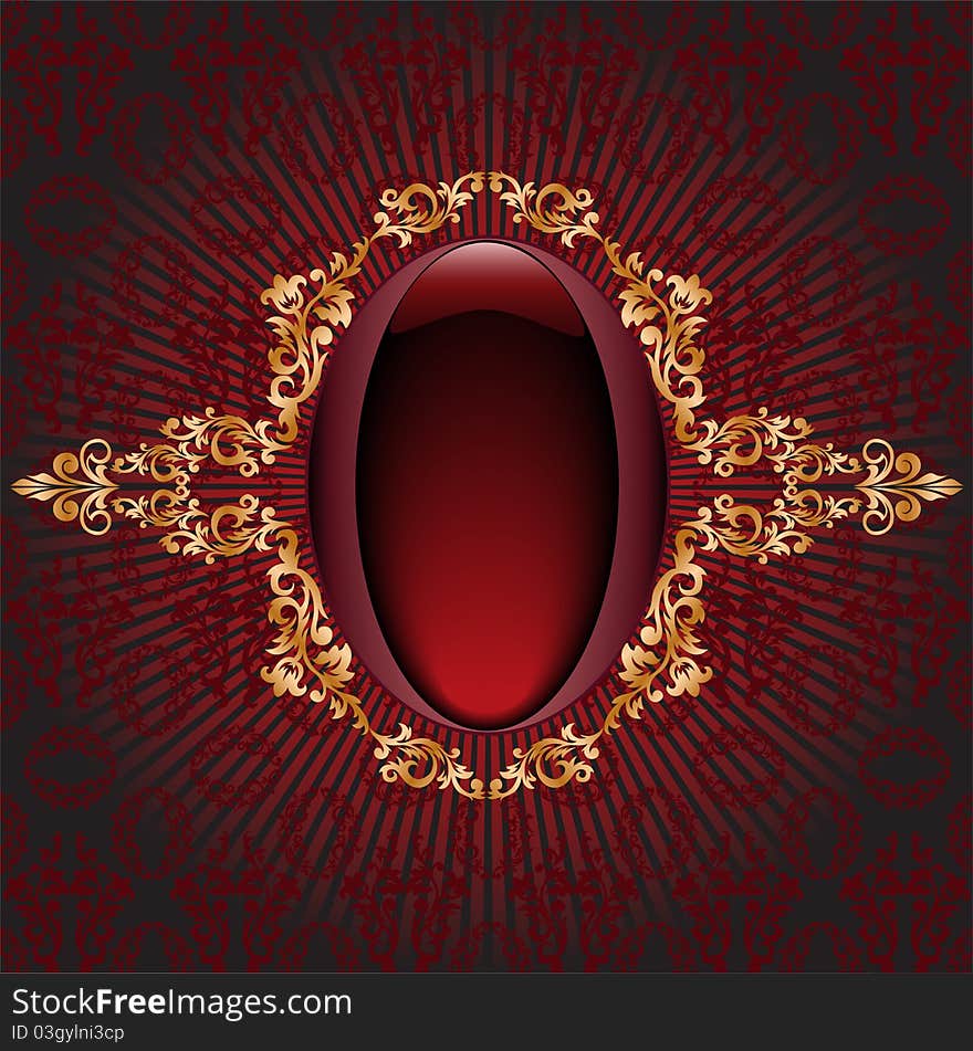 Glossy vertical red vignette with gilded ornament. Glossy vertical red vignette with gilded ornament