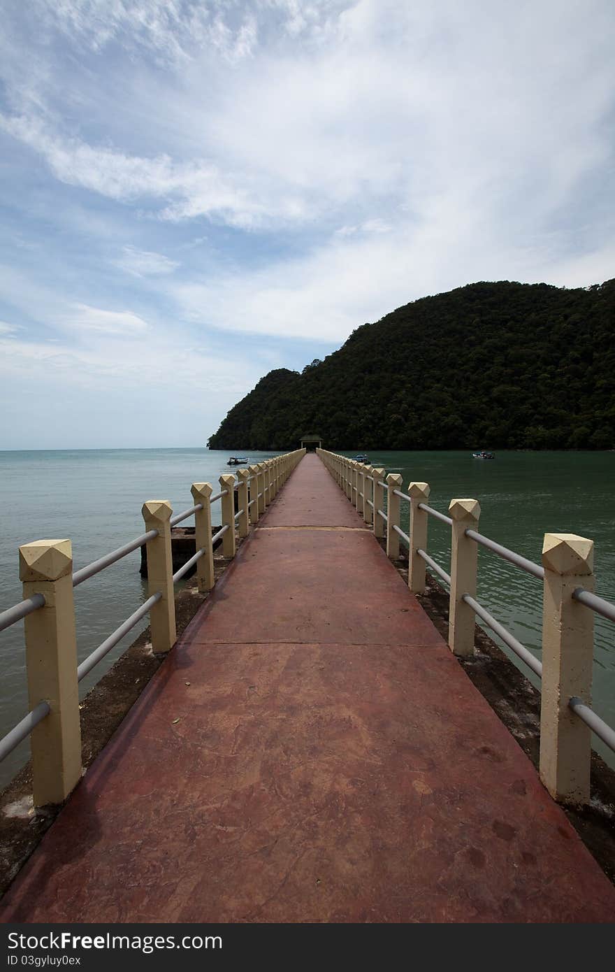 A long bridge leading to the pier at Langkawi. A long bridge leading to the pier at Langkawi.