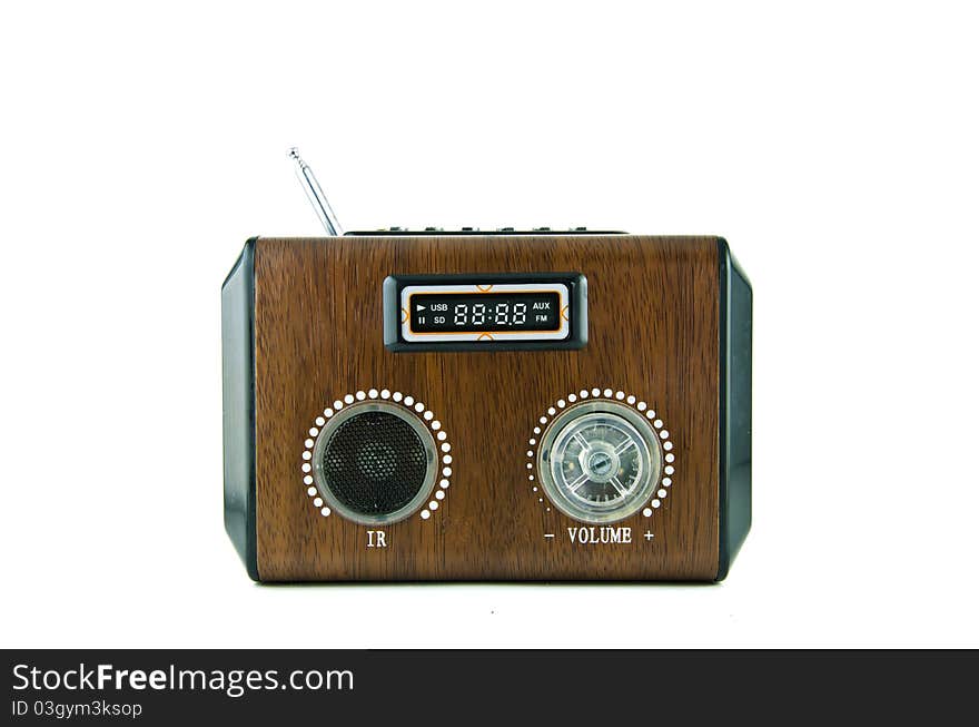 Old retro Wood radio isolated on white background