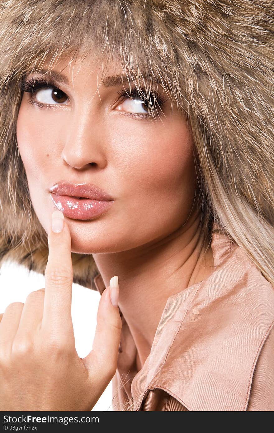 Beautiful woman in fur hat