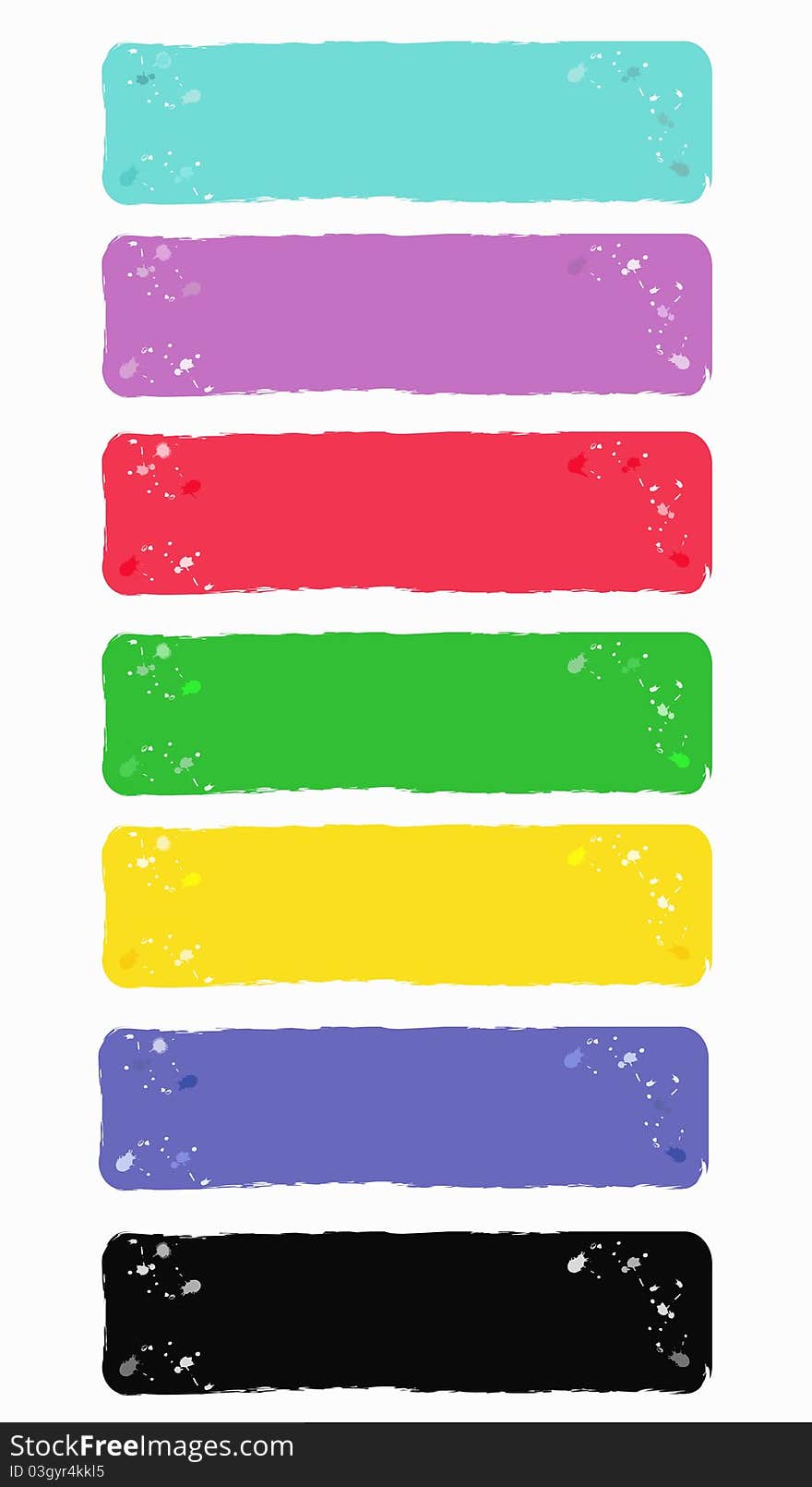 Colored banners with blots on a white background