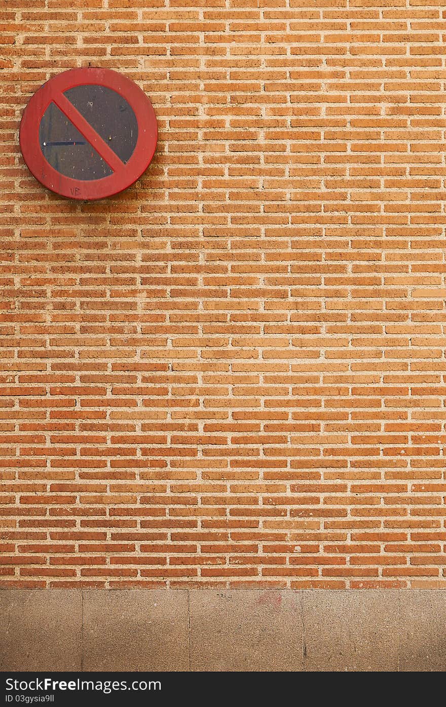 Brick wall background with no parking sign. Brick wall background with no parking sign