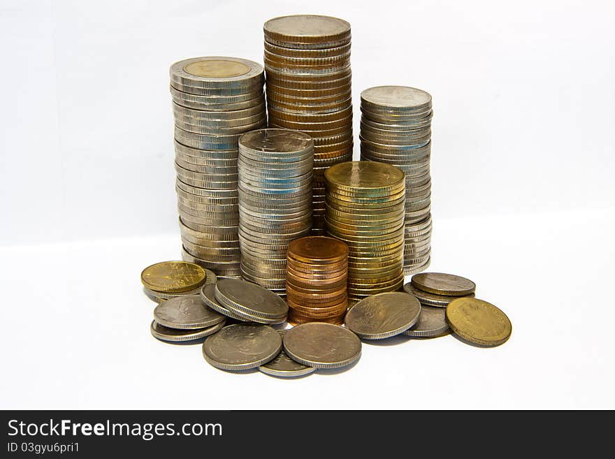 Thai Coin stack isolated on white background