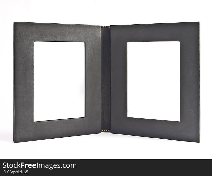 Leather double frame on white background